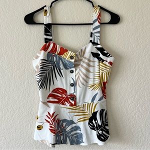 Monteau Los Angeles Tropical Leaf Print Top